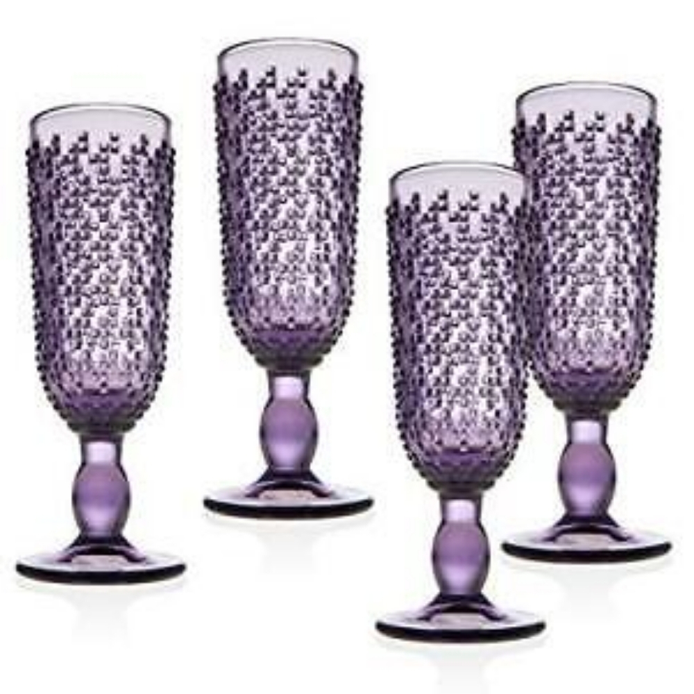 Champagne Flute Beverage Glass Cup Alba by Godinger – Amethyst – Set of 4